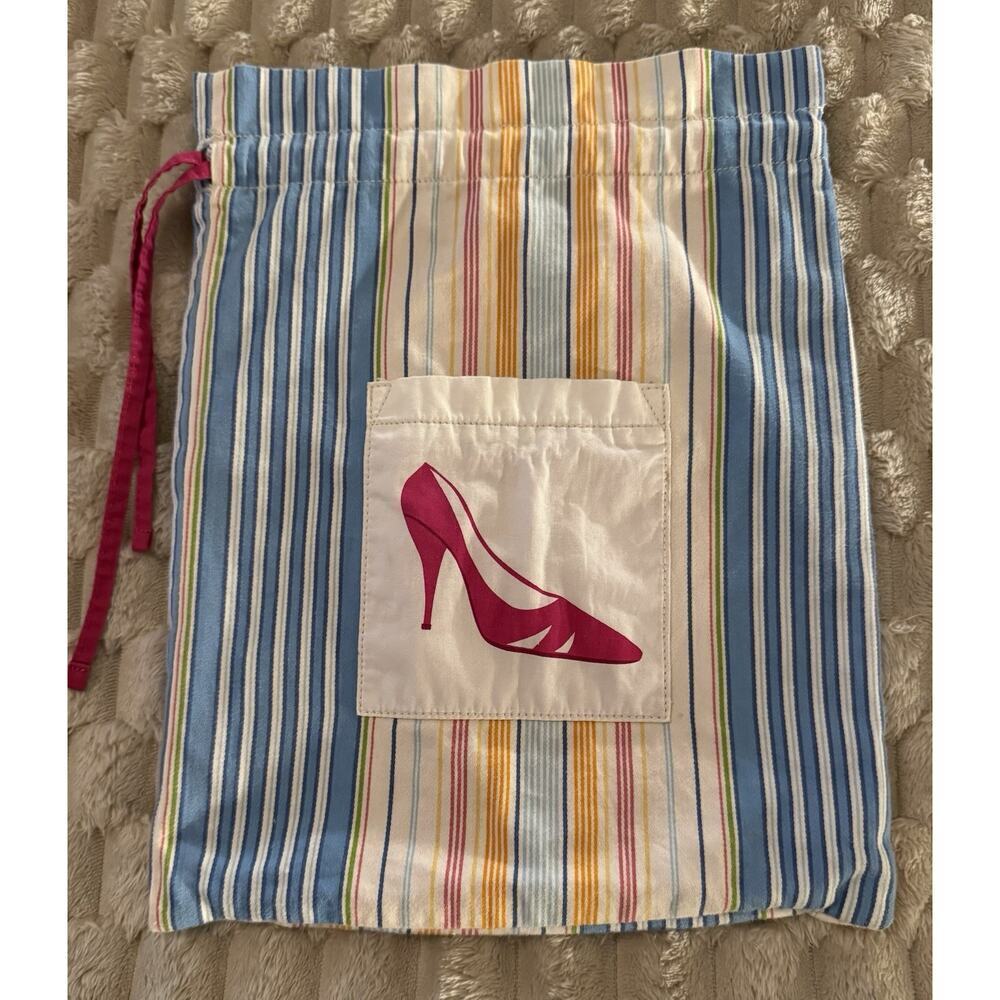 Pottery Barn Libby Stripe Shoe Bag 100% Cotton Storage Dust Travel Bag
